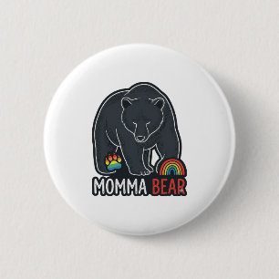 Momma Bear Rainbow Vintage Engraving Shirt Design 2 Inch Round Button