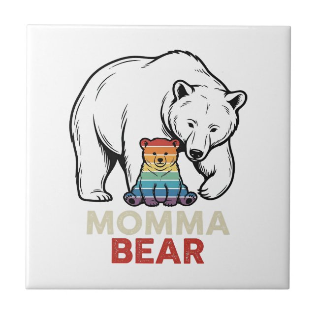 Momma Bear Rainbow Vintage Engraving Shirt Design_ Tile (Front)