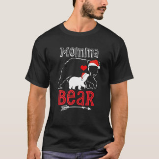 Momma Bear Santa Hat Matching Women Mom Christmas T-Shirt
