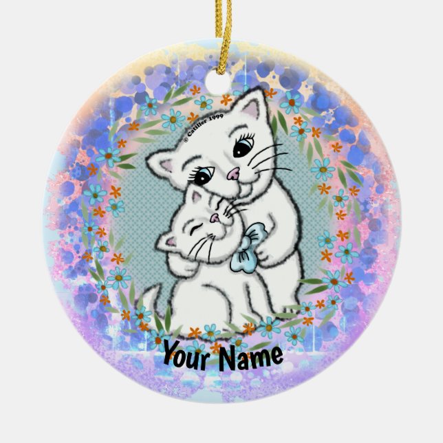 Momma Cat and Kitten  Ceramic Ornament (Front)