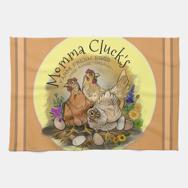 Momma Cluck's Farm Fresh Eggs  Kitchen Towel (Horizontal)