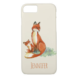 Momma Fox and Baby Watercolor Illustration Custom Case-Mate iPhone Case