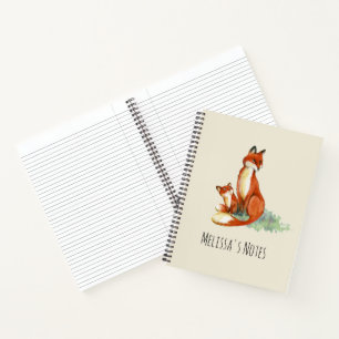 Momma Fox and Baby Watercolor Illustration Notebook