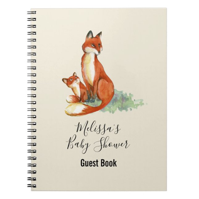 Momma Fox and Baby Watercolor Illustration Notebook (Front)