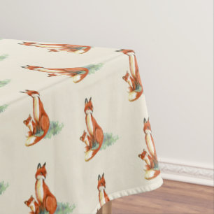 Momma Fox and Baby Watercolor Pattern Tablecloth