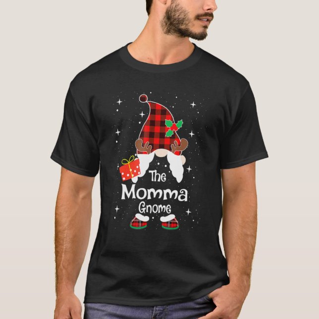 Momma Gnome Buffalo Plaid Matching Family Christma T-Shirt (Front)