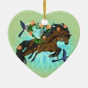 Momma Horse and foal Ceramic Ornament