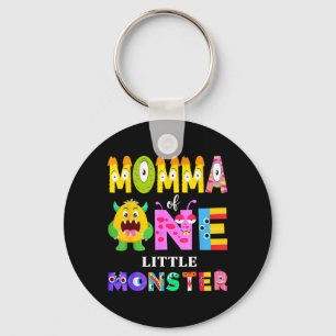 Momma Of One Little Monster 1st Birthday Boy Party Keychain