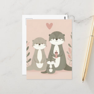 Momma Poppa and Baby Otter Postcard