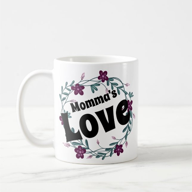 Mommas love floral flourish frame vintgae coffee mug (Left)