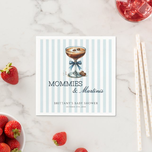 Mommies and Martinis Blue Bow Boy Baby Shower Napkin (Insitu)