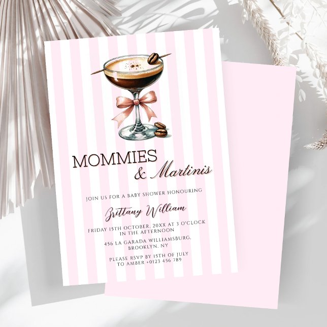Mommies and Martinis Espresso Pink Bow Girl  Invitation (Creator Uploaded)
