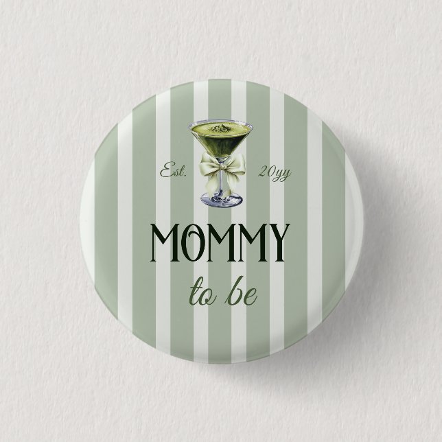 Mommies and Matcha Olive Green Bow Baby Shower 1 Inch Round Button (Front)