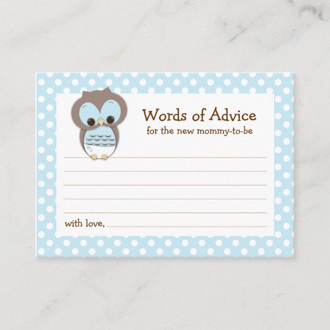 Mommy Advice Card Owl Baby Shower | Blue (Front)