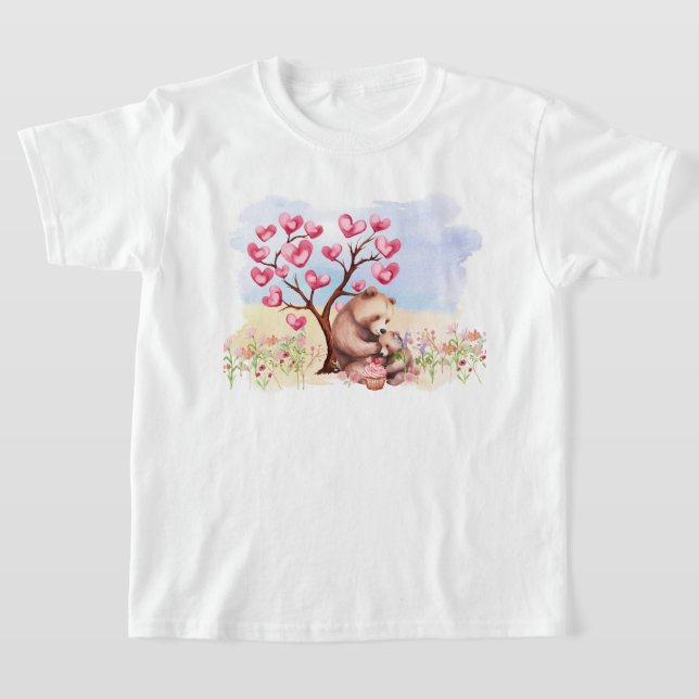 Mommy and Baby Bear Valentine's Picnic T-Shirt (Laydown)