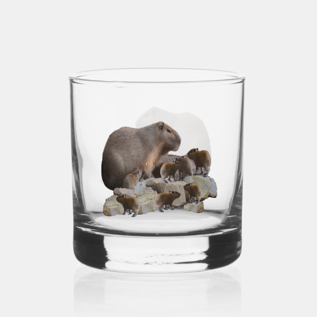 Mommy And Baby Capybaras, Whiskey Glass (Front)