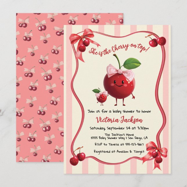 Mommy and Baby Cherry Baby Shower Invitation (Front/Back)