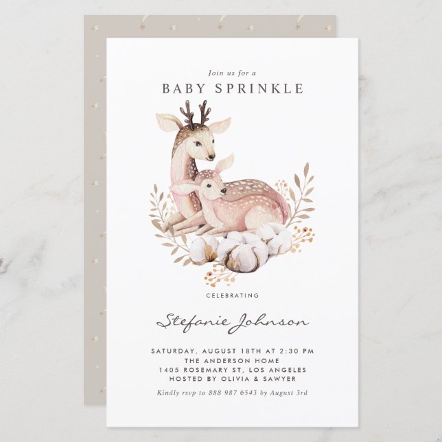 Mommy and Baby Deer Fall Baby Sprinkle Invitation (Front/Back)
