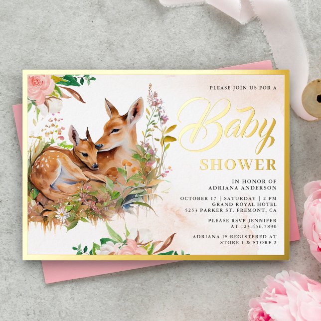 Mommy and Baby Deer Floral Baby Shower Gold (Creator Uploaded)