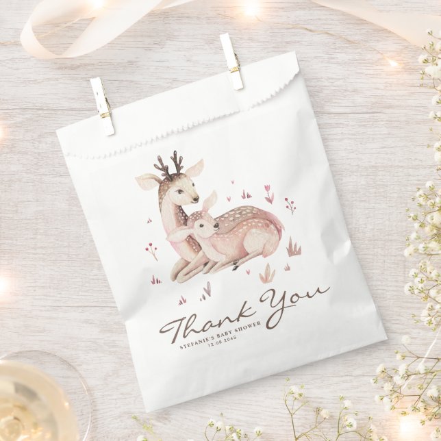 Mommy and Baby Deer Forest Baby Shower Thank You Favour Bag (Clipped)
