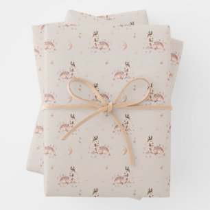 Mommy and Baby Deer Pattern Woodland Baby Shower Wrapping Paper Sheet