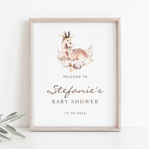 Mommy and Baby Deer Woodland Baby Shower Welcome Poster