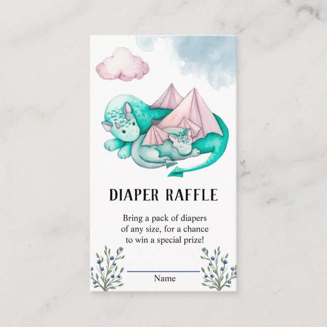 Mommy and Baby Dragon Baby Shower Diaper Raffle   Enclosure Card (Front)