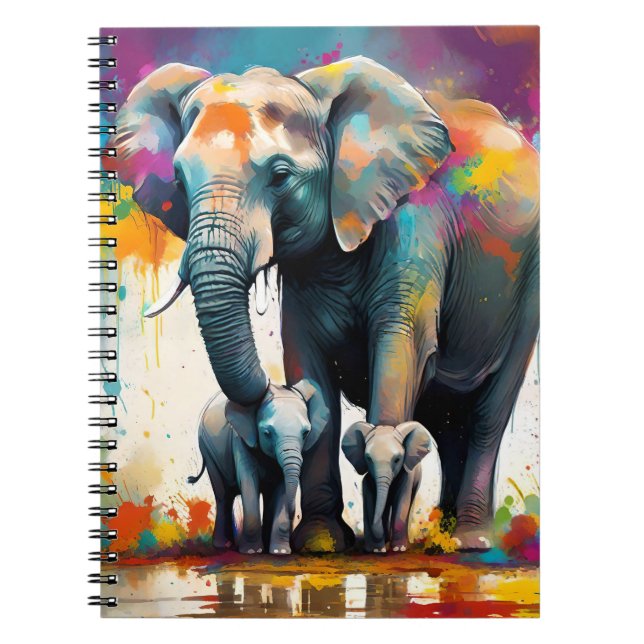 Mommy And Baby Elephants Color Splash, Notebook (Front)