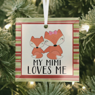 Mommy and baby FOX my mimi loves me Glass Ornament
