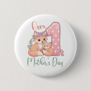 Mommy and Baby Fox Pink 1st Mothers Day 2 Inch Round Button