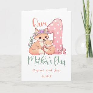 Mommy and Baby Fox Pink 1st Mothers Day Card