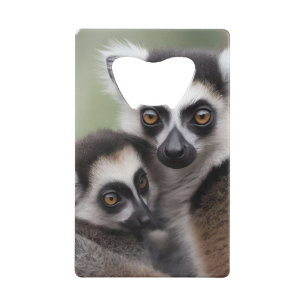 Mommy And Baby Lemur Cuddling, Credit Card Bottle Opener