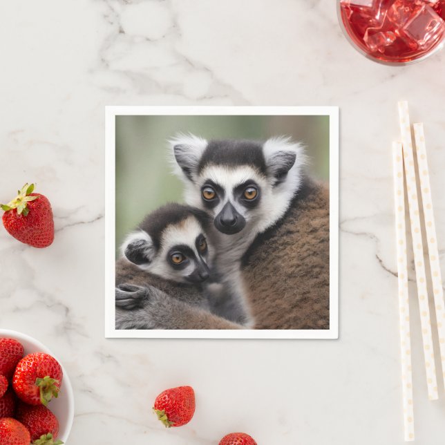 Mommy And Baby Lemur Cuddling, Napkin (Insitu)