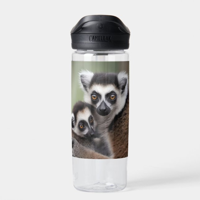Mommy And Baby Lemur Cuddling,  Water Bottle (Back)