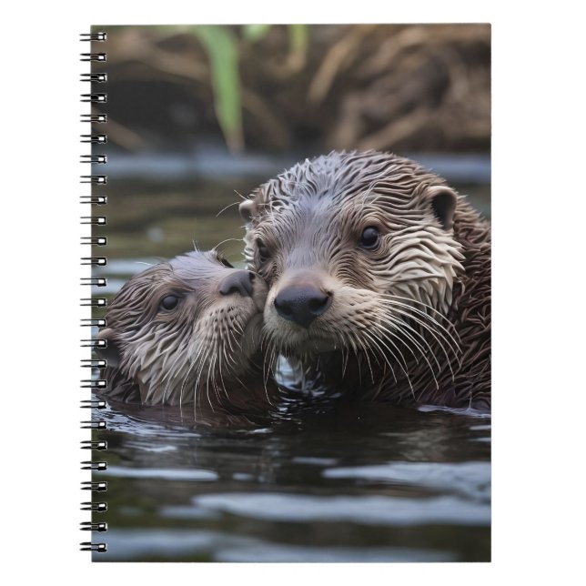 Mommy And Baby Otter Having A Cuddle In The River, Notebook (Front)
