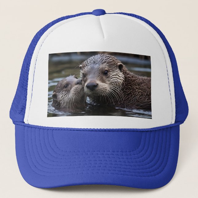 Mommy And Baby Otter Having A Cuddle In The River, Trucker Hat (Front)
