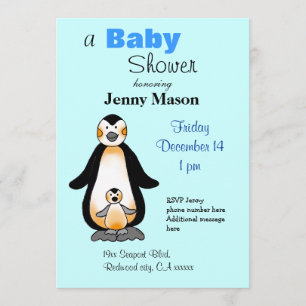 Mommy and baby penguin, baby shower invitation