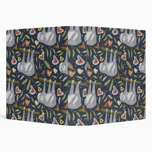 Mommy and Baby Sloths with Hearts Pattern Binder (Background)