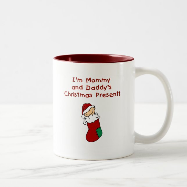 Mommy and Daddy's Christmas Present Two-Tone Coffee Mug (Right)