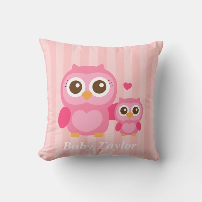 Mommy and Me, Cute Baby Owl, Pink Throw Pillow (Front)