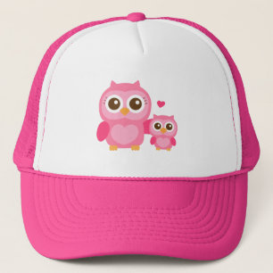 Mommy and Me, Cute Baby Owl, Pink Trucker Hat
