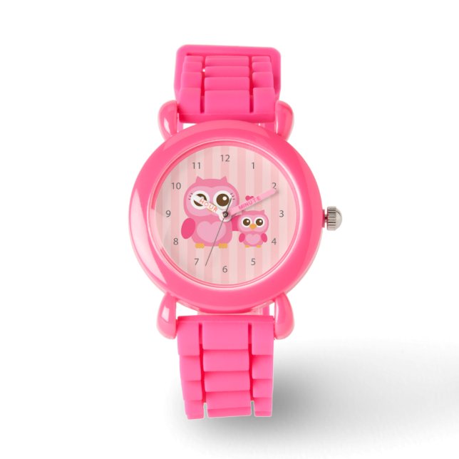 Mommy and Me, Cute Baby Owl, Pink Watch (Front)