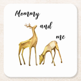 Mommy And Me Deer Square Paper Coaster