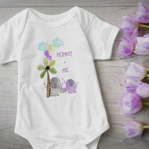 Mommy and Me   Lilac Mom and Baby Elephant Bodysuit