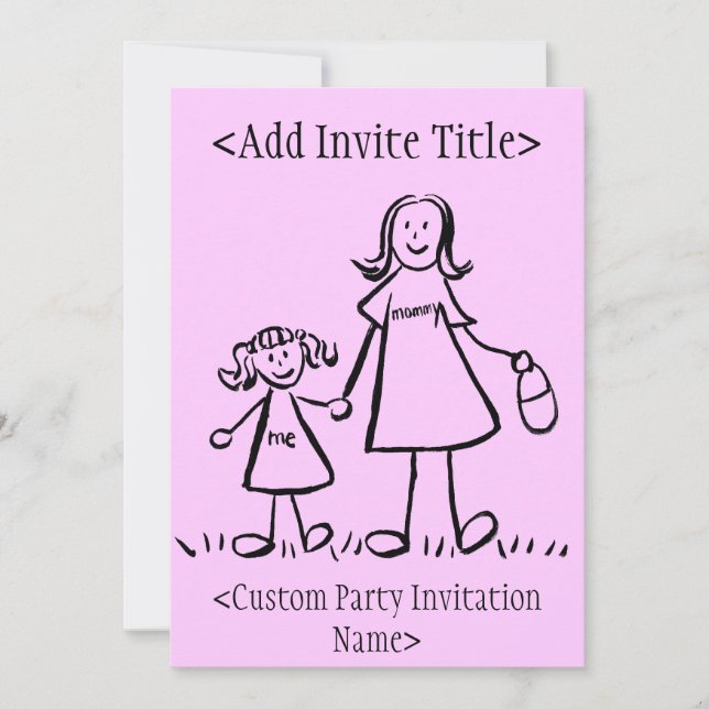 "Mommy and Me" Little Girl Invitation or Invites (Front)