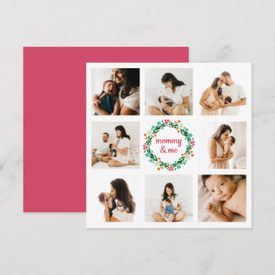 Mommy and Me Photo Bright Colourful Floral Wreath  Holiday Card