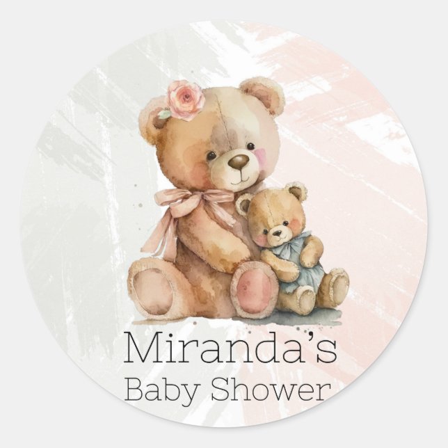 Mommy and Me Teddy Bear Baby Shower Classic Round Sticker (Front)