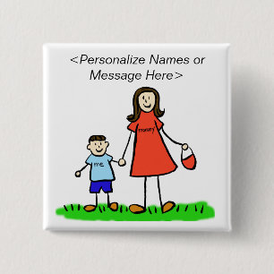 Mommy and Son Family Characters Custom Button Pins