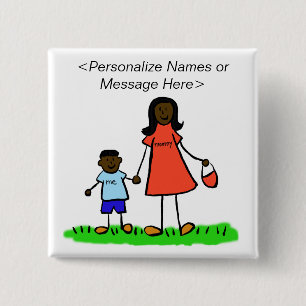 Mommy and Son Family Characters Custom Button Pins