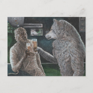 Mommy and Werewolf Drinking Beer Fantasy Postcard